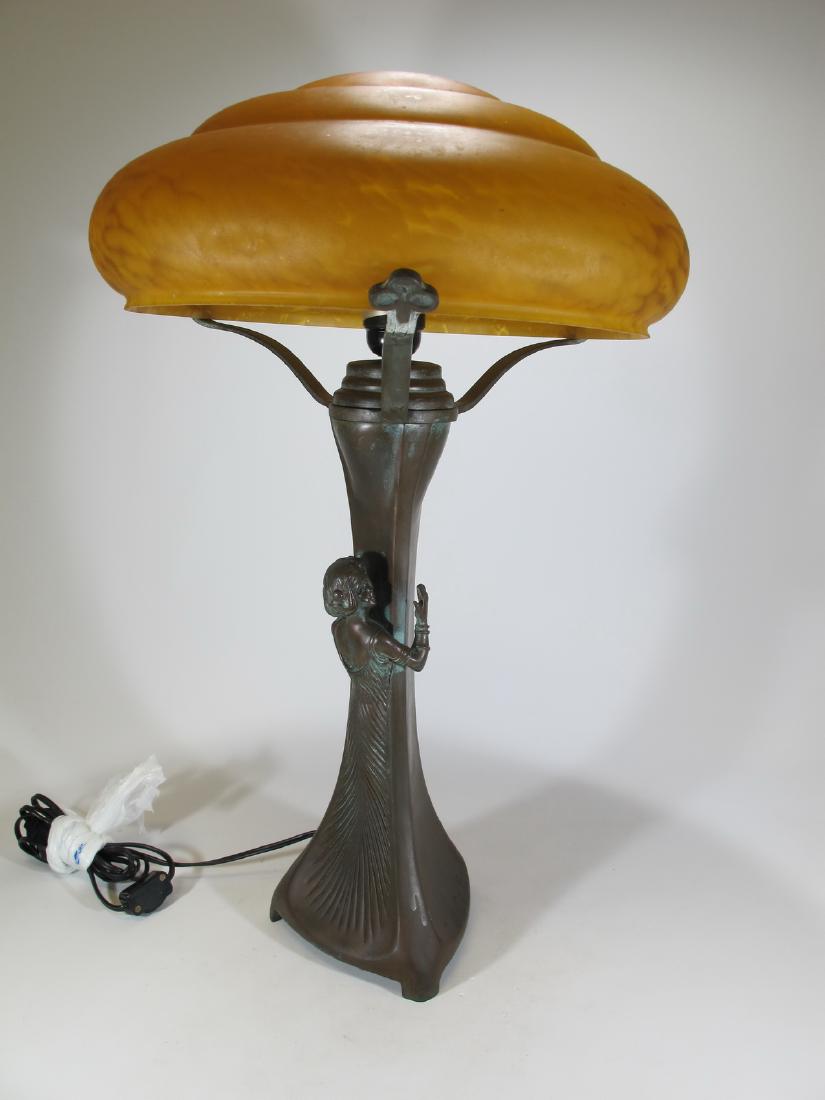 Old Art Nouveau style bronze & glass lamp (1 of 8)