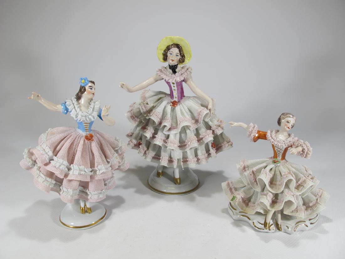 Antique German Dresden set of 3 porcelain dancers (1 of 12)