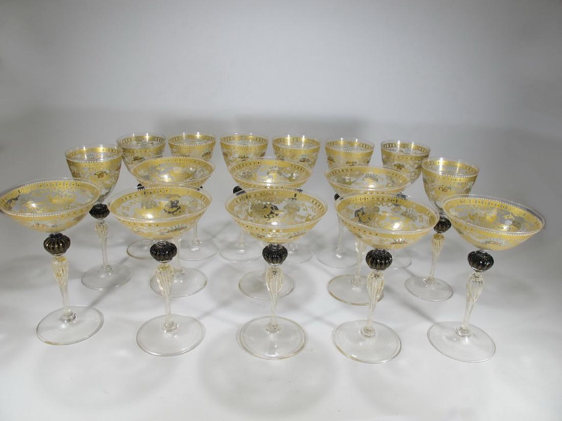 Antique set of 16 Venetian murano Art Glass goblets (1 of 11)