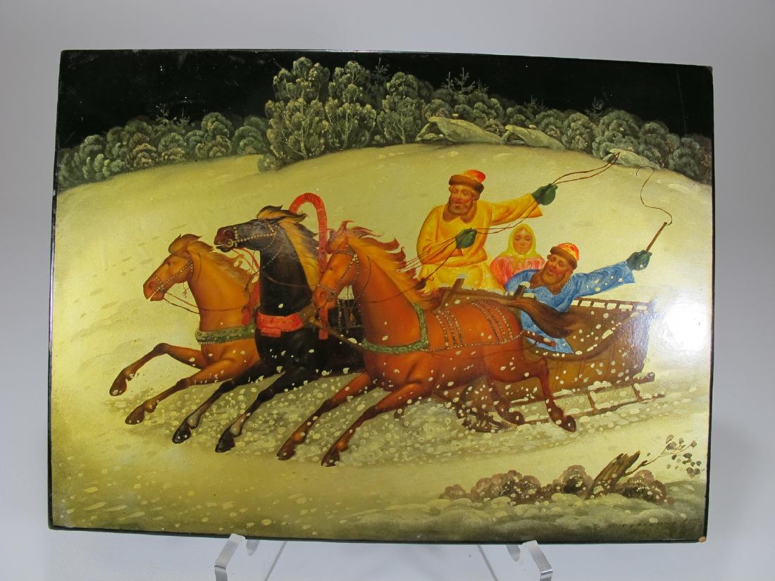 Russian hand painted wood plaque, signed (1 of 6)