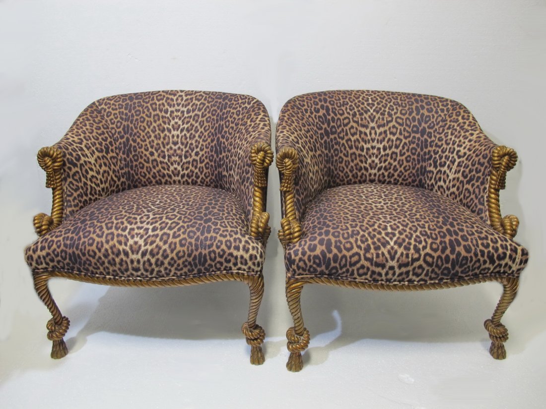 1970 Italian pair of rope design gilded wood chairs (1 of 7)