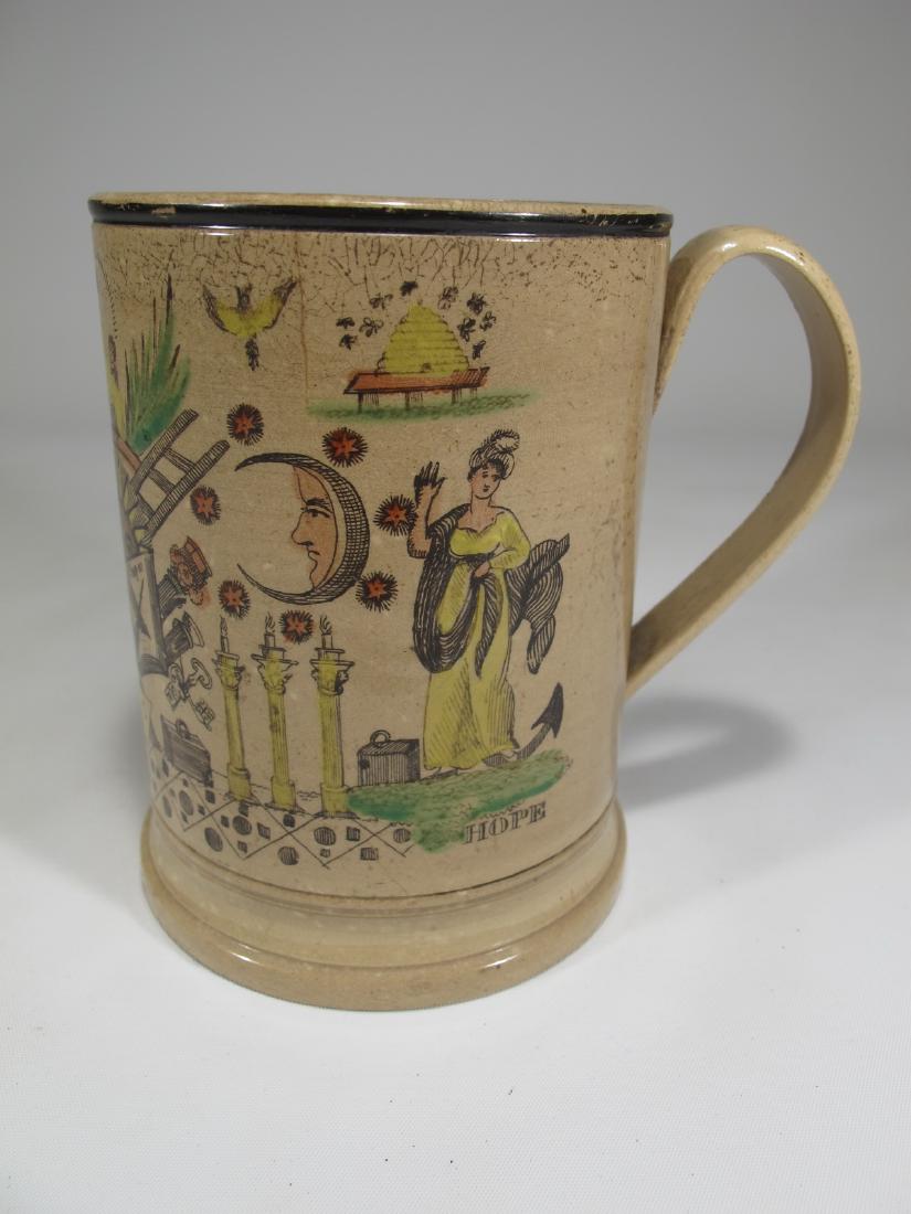 Antique Masonic Cream ware pottery tankard (1 of 10)