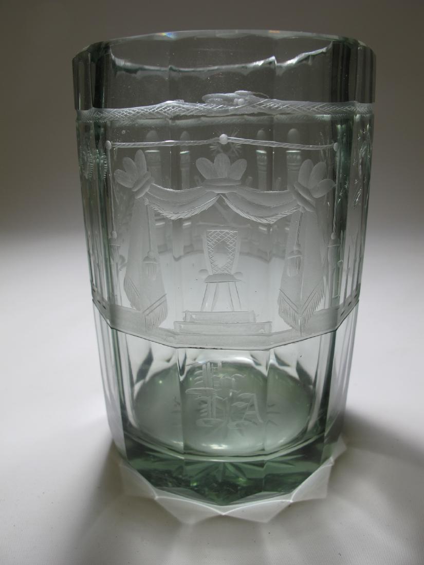 Vintage Masonic Bohemian 12 sides large glass: Vintage Masonic Bohemian 12 sides large glass with Masonic symbols engraved. 6 in H x 4 in W. Shipping in USA or International please contact for quote: James Lawrence UPS Store 4356 - 954-463-0444 Fl