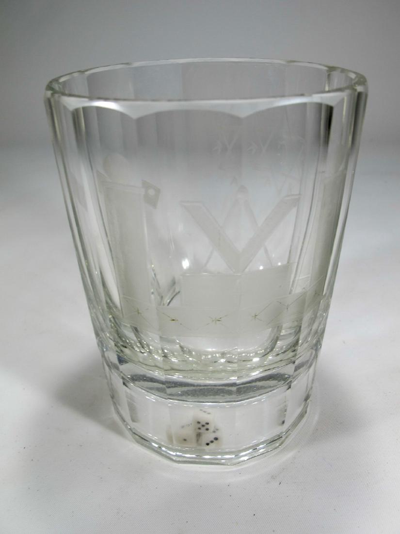 Antique Masonic Tumbler with dices inside the base: Antique Masonic Tumbler with dices inside the base. 4 3/4 in H x 3 1/2 in W. Shipping in USA or International please contact for quote: James Lawrence UPS Store 4356 - 954-463-0444 FloridaUPS@gmail.co