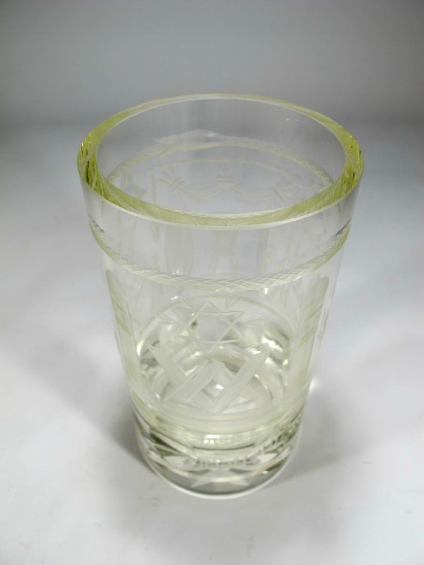 Antique Masonic thick glass tumbler: Antique Masonic thick glass tumbler. 5 3/4 in H x 3 1/8 in W. Shipping in USA or International please contact for quote: James Lawrence UPS Store 4356 - 954-463-0444 FloridaUPS@gmail.com or David Reis