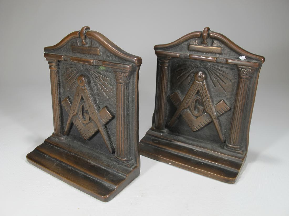 Pair of Masonic bronze bookends