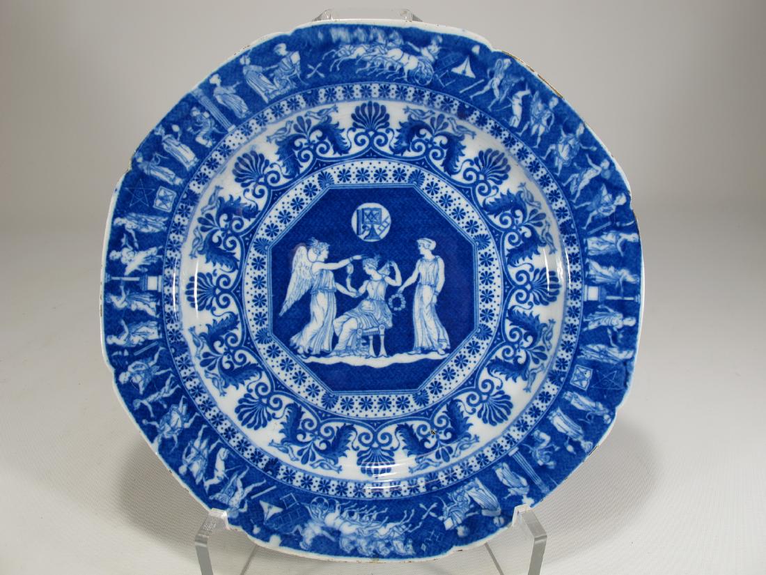 Spode blue and white plate, Masonic symbols. (1 of 6)
