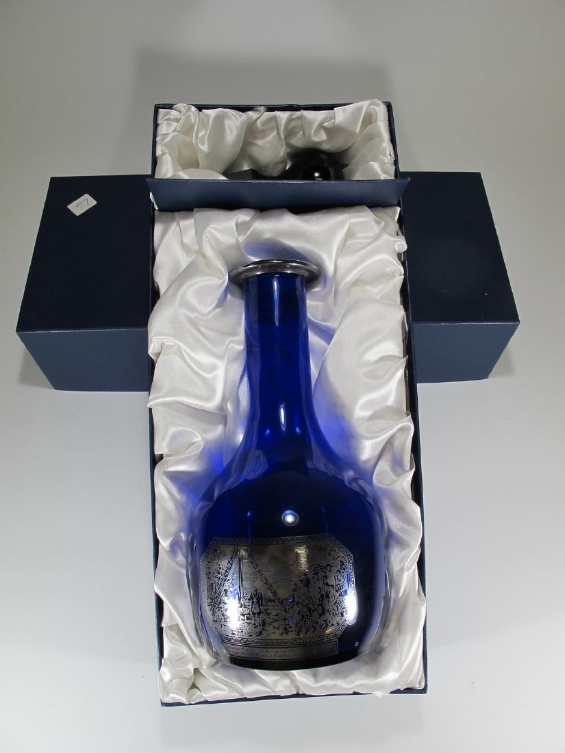 Handmade English Masonic Wine decanter Bristol Blue: Handmade English Masonic Wine decanter Bristol Blue. The engraving "The laying of the Cornerstone of the United States Capitol, September 18, 1793" is carved on a silver leaf compound only suitable fo