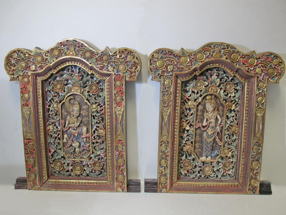 Pair of large Tibetan polychrome carved wood panels (1 of 8)