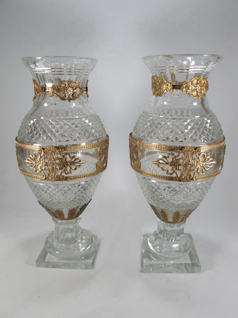Baccarat style pair of glass & bronze vases (1 of 7)