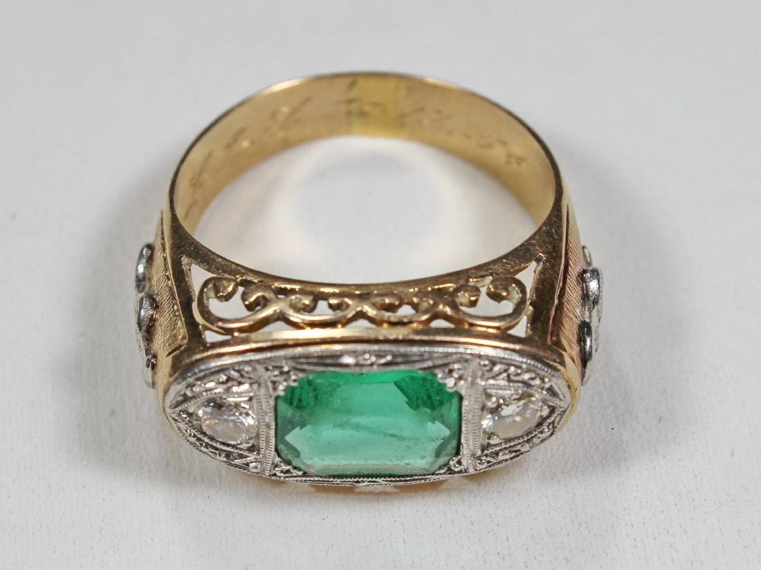 1920s 18k gold & platinum diamonds & emerald ring (1 of 4)