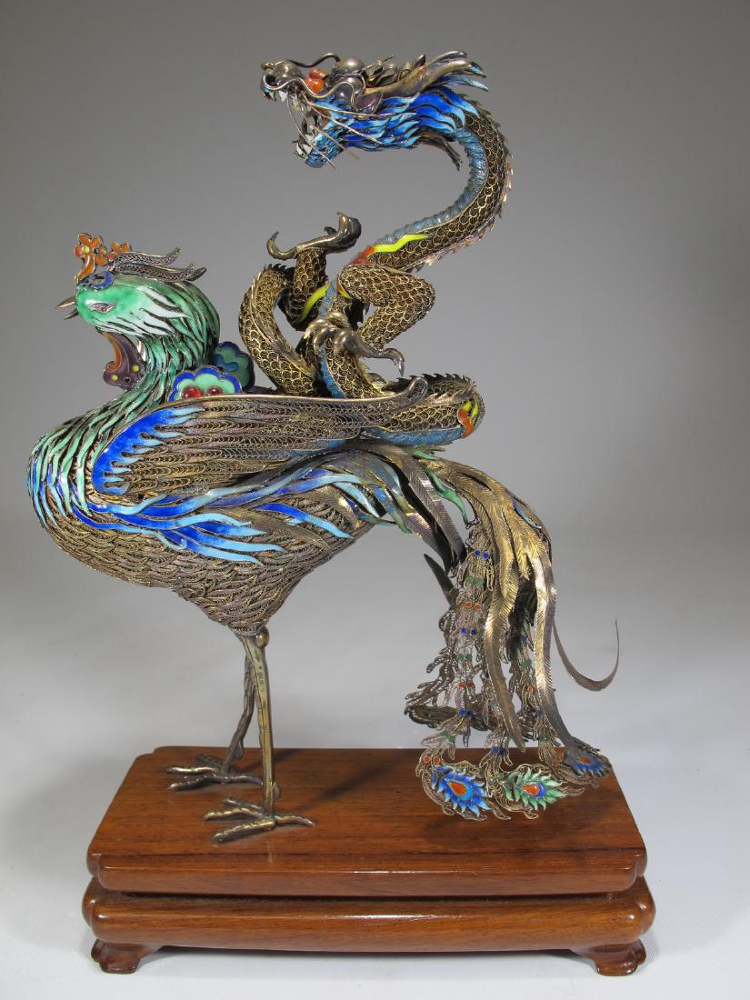 Chinese Export silver & enamel dragon and bird (1 of 13)