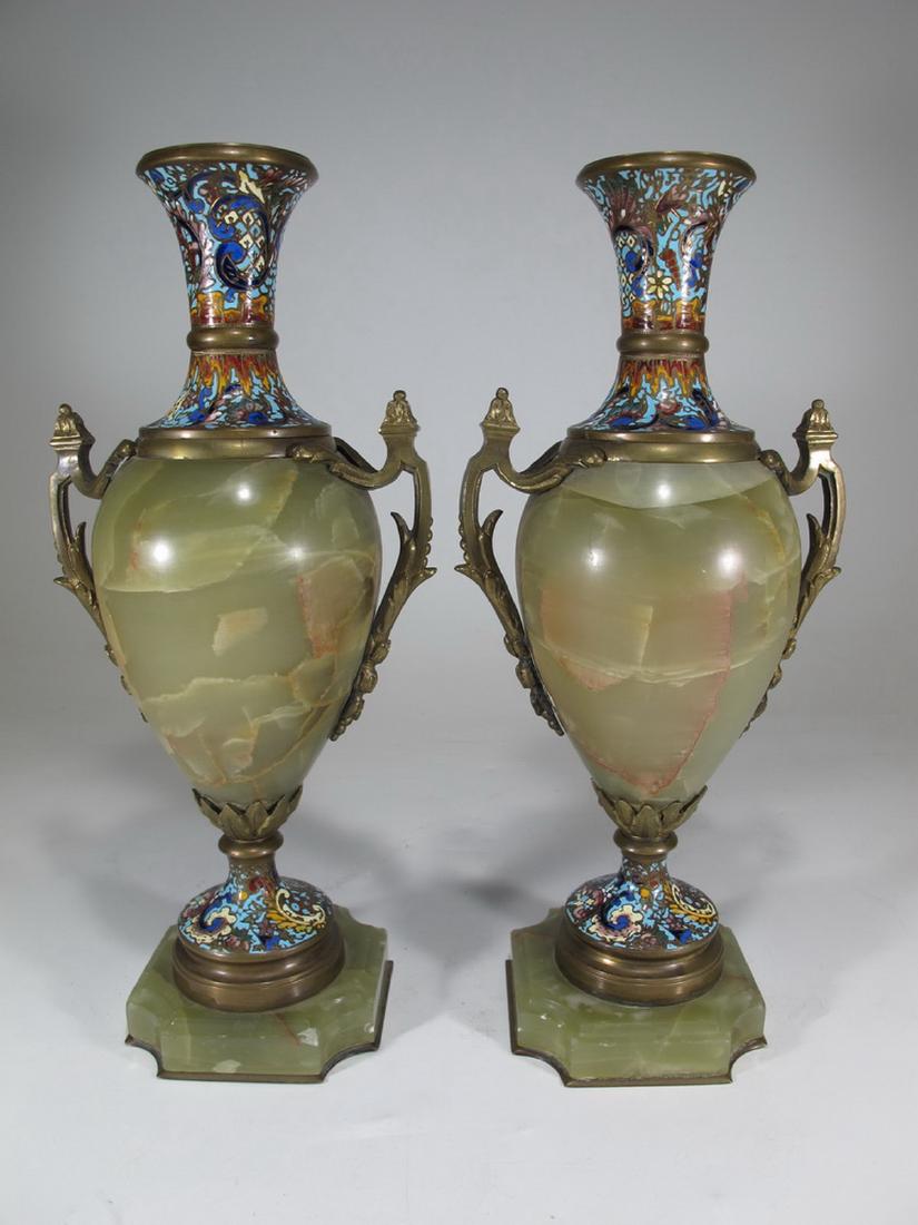 Antique French pair of bronze champleve & onyx urns (1 of 6)