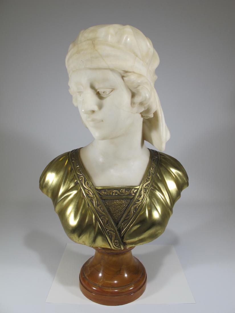 Antique bronze, alabaster & marble bust, signed Asti (1 of 10)