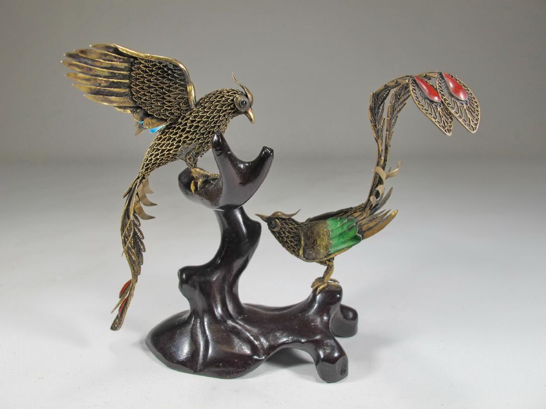 2 Chinese Export filigree silver & enamel birds (1 of 9)