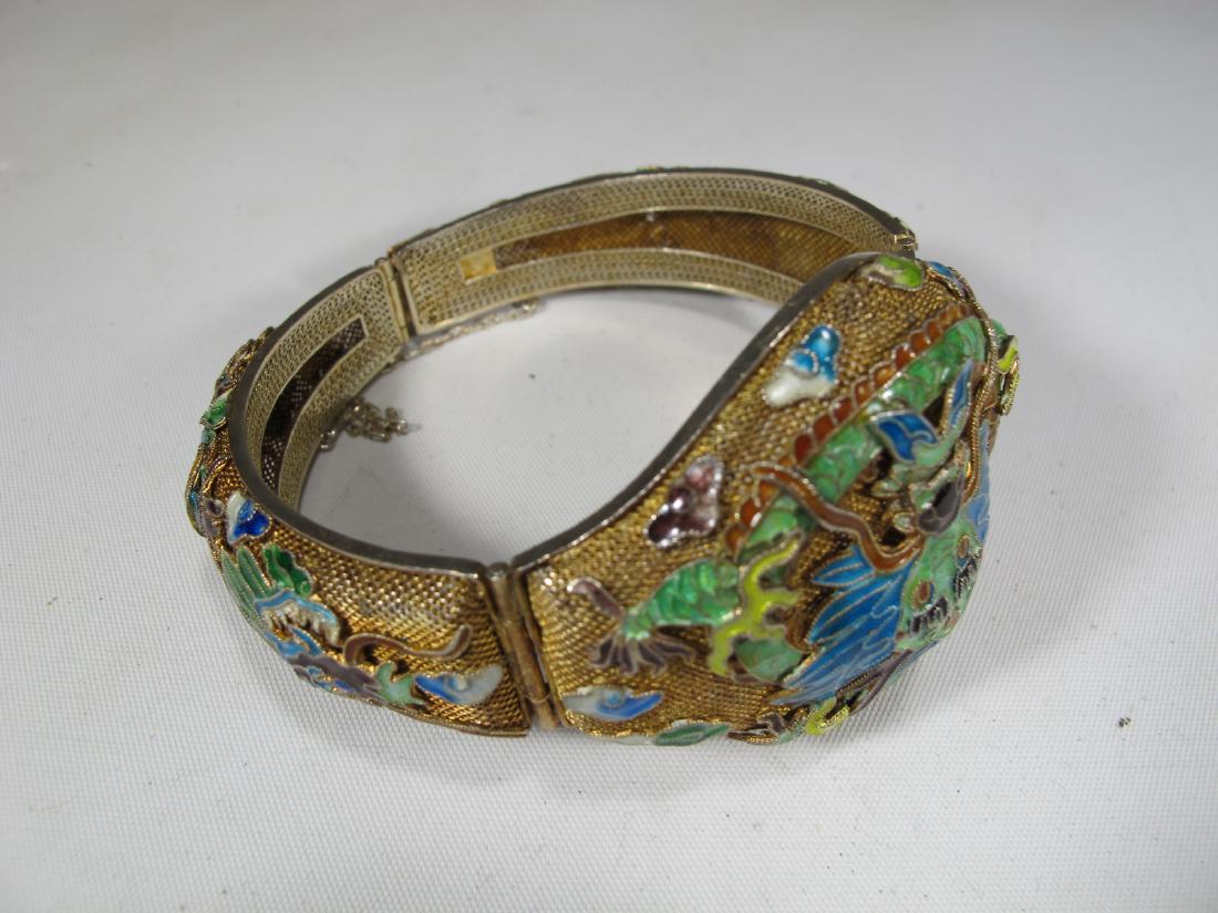 Chinese Export gilt filigree silver & enamel bracelet (1 of 7)