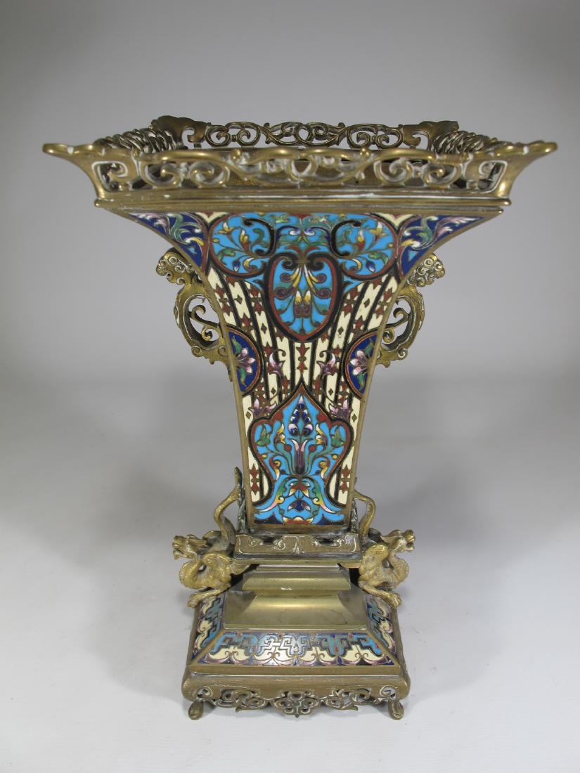 Antique Oriental champleve bronze centerpiece (1 of 9)