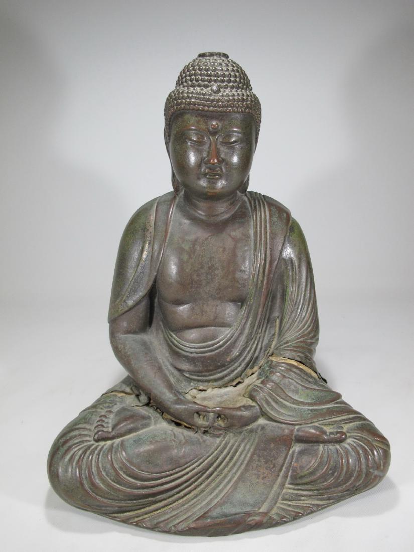 Antique Tibetan bronze plating over composition Buddha (1 of 10)
