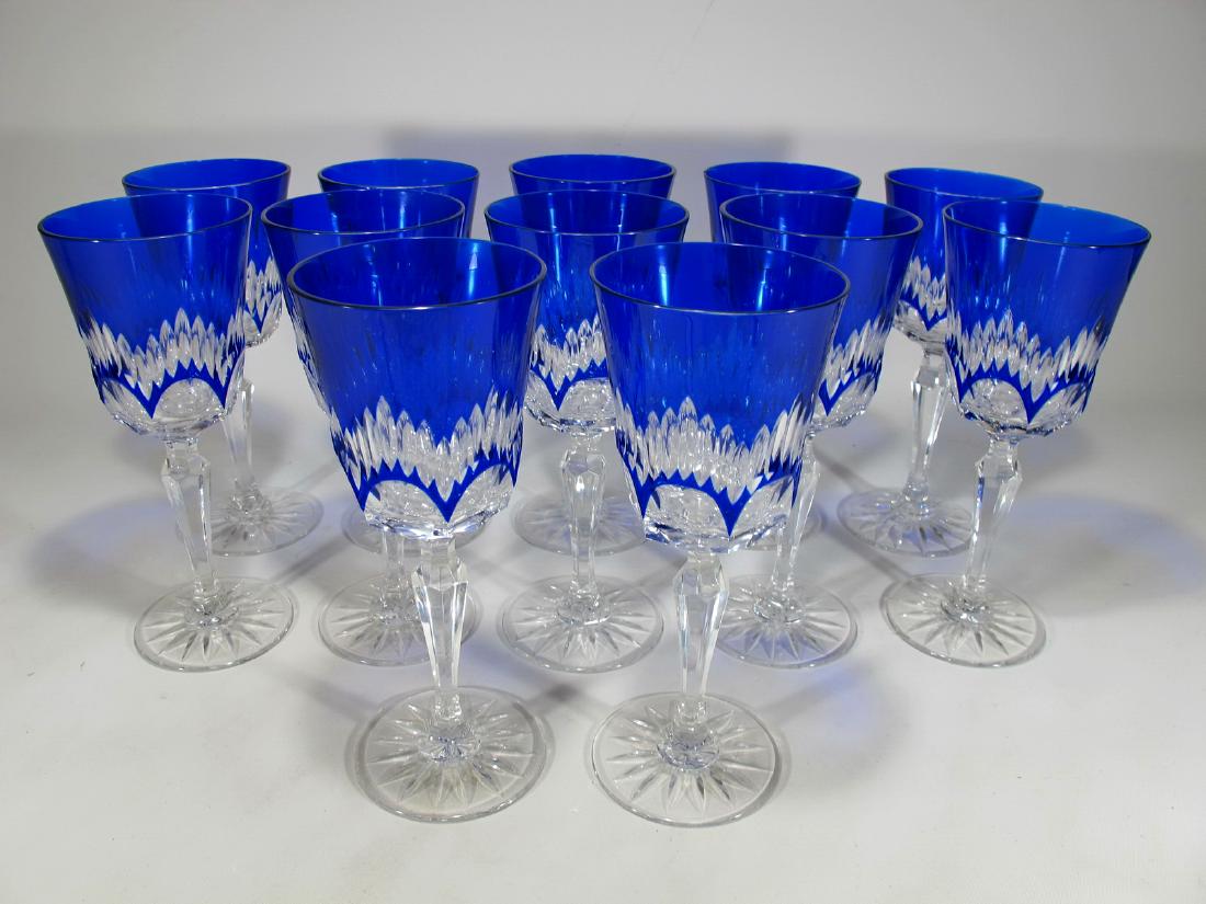 Vintage set of 12 blue crystal wine glasses