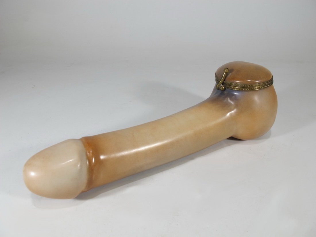 Vintage Limoges penis phallus porcelain box: Vintage Limoges penis phallus porcelain box, marked. 2 3/4” H x 9 3/4” W x 2 5/8” D. Antique French alabaster group od kids sculpture. 14 7/8 in H x 13 3/8 in W x 8 1/2 in D. Shipping in USA or 