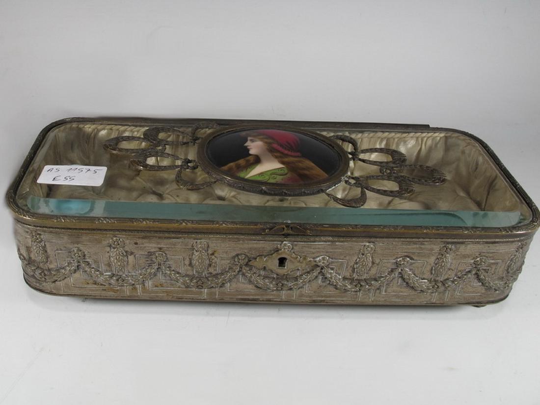 Antique French bronze, crystal & porcelain box (1 of 6)