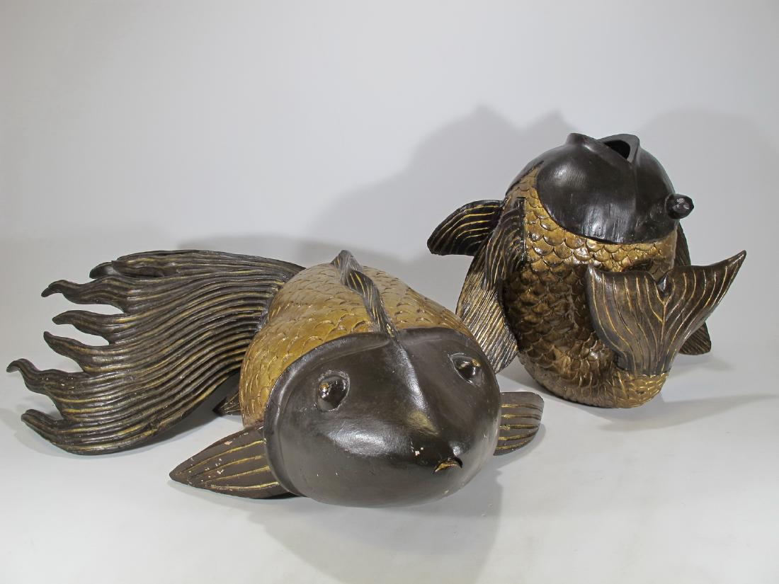 2 vintage Chinese carved wood fishes sculptures (1 of 10)