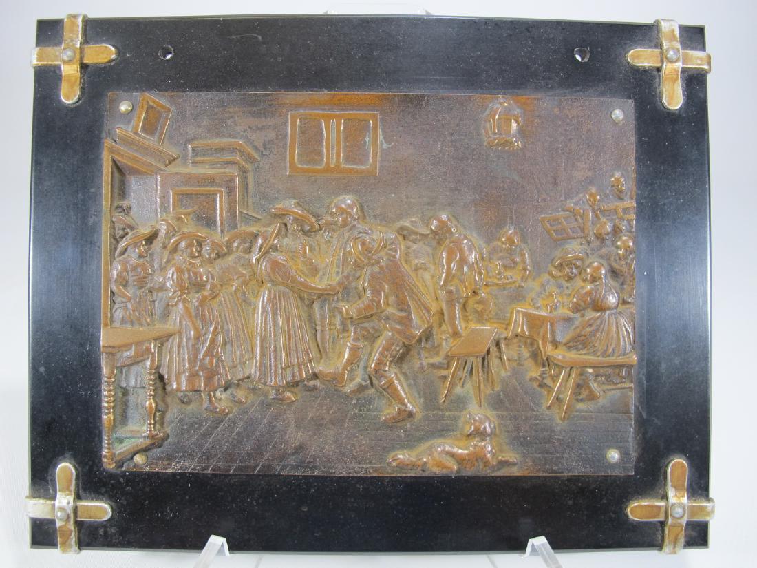 Antique French bronze & onyx plaque (1 of 6)