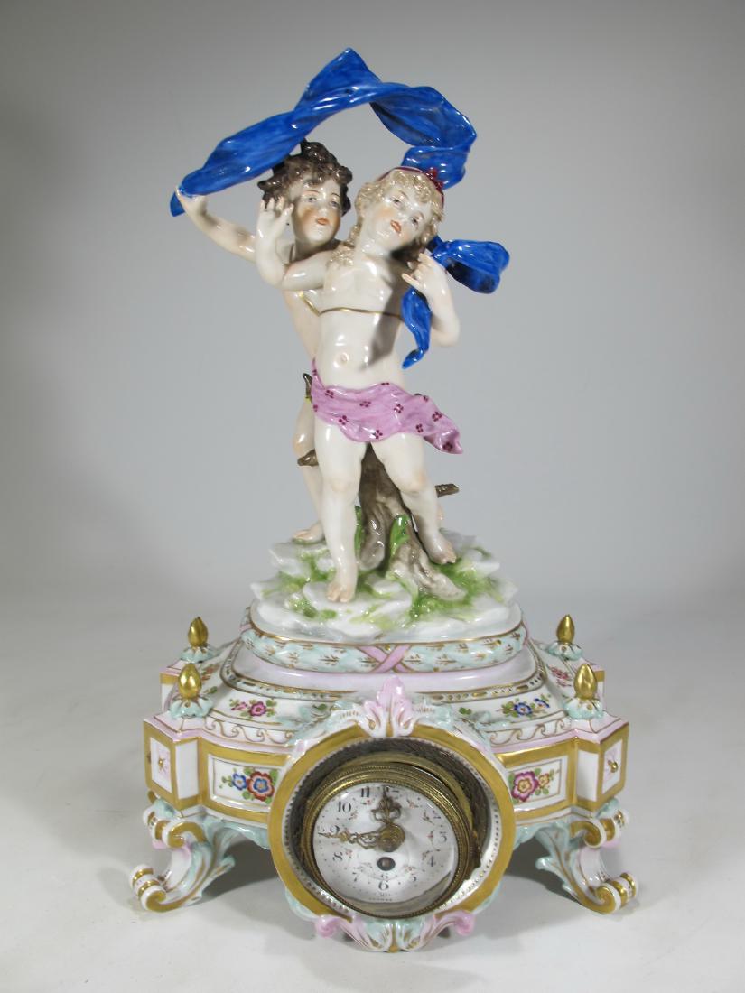 Antique French porcelain & bronze mantel clock (1 of 8)