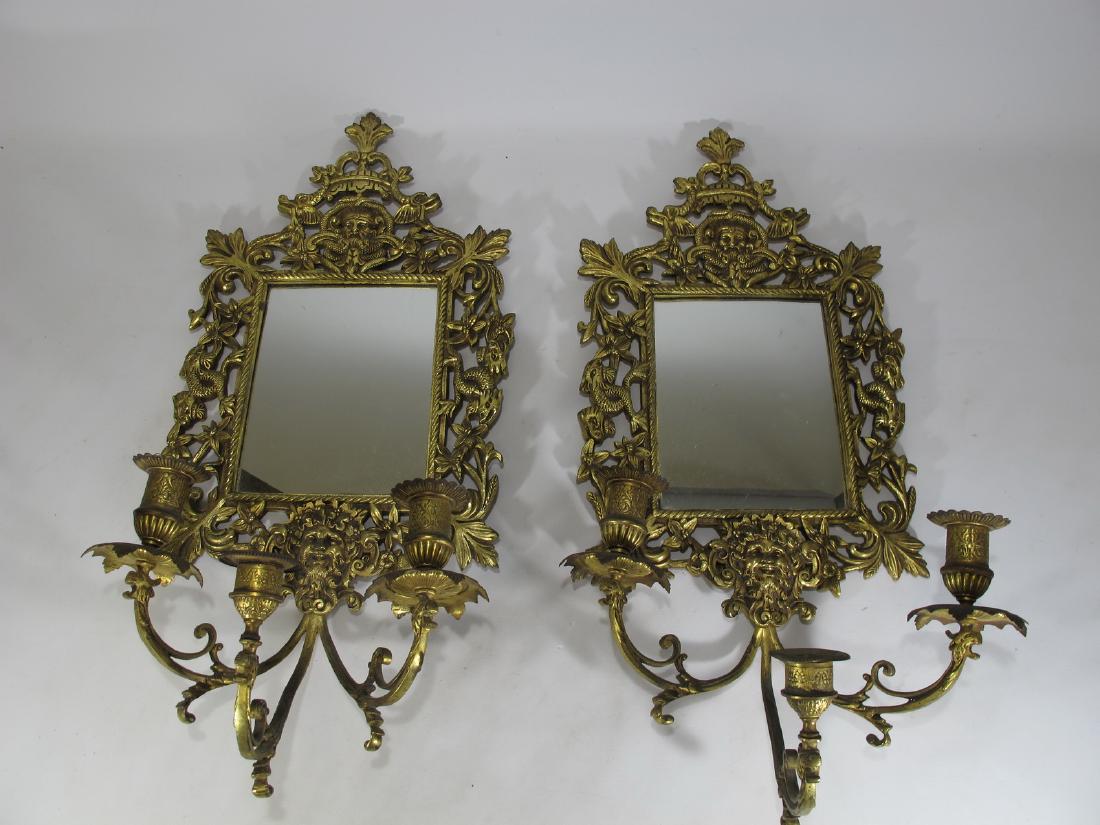 Vintage pair of bronze mirrored wall sconces (1 of 7)
