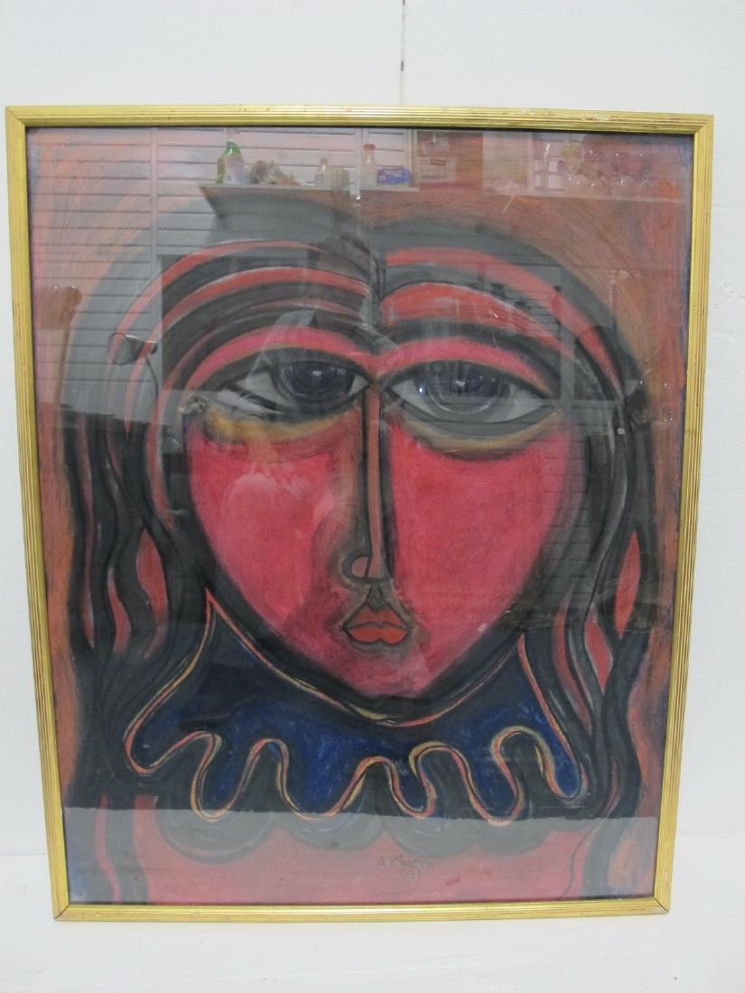 Signed A. RIVERO Cuban artist painting, dated 1983: Signed A. RIVERO Cuban artist painting, dated 1983. 41 1/2 in H x 33 1/2 in W. Shipping in USA or International please contact for quote: James Lawrence UPS Store 4356 - 954-463-0444 FloridaUPS@gmail.