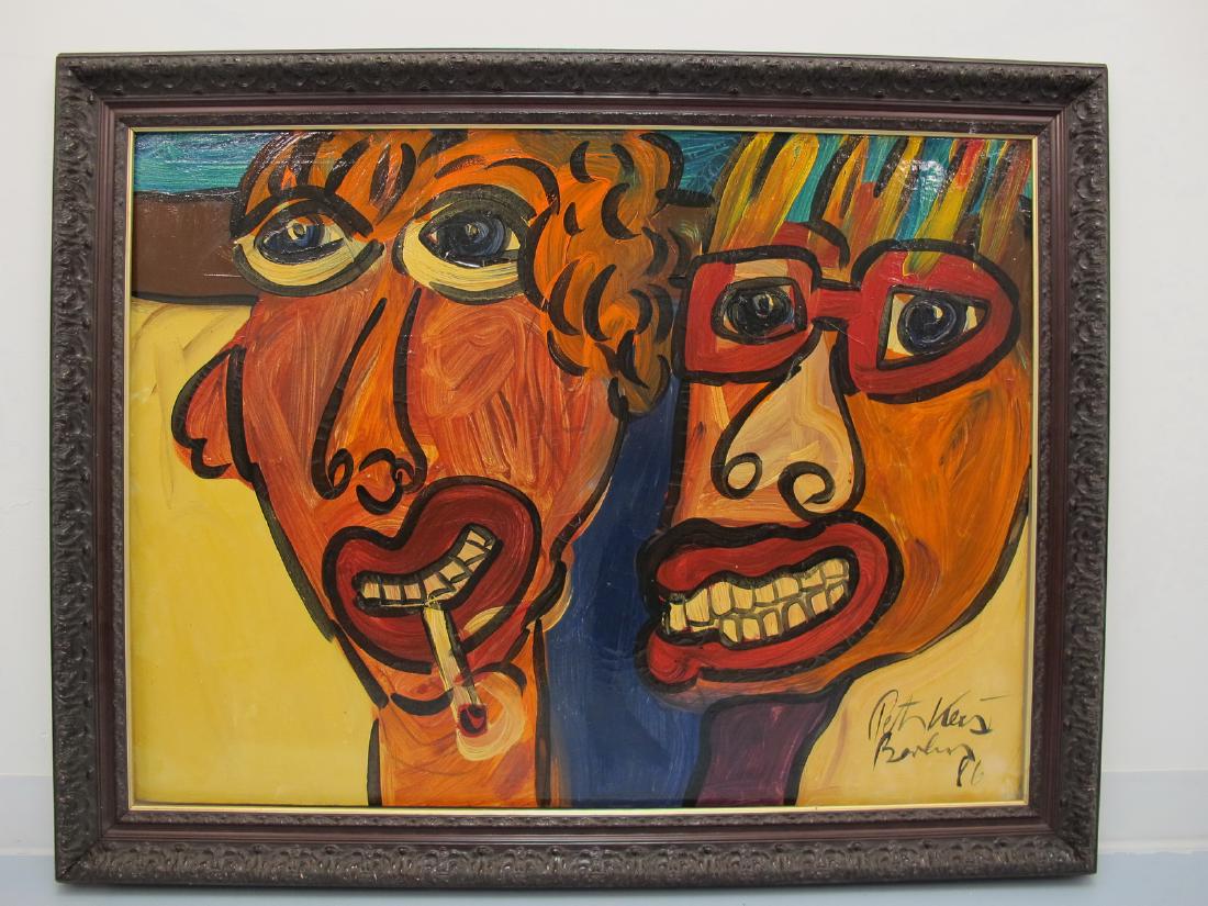 Peter Robert KEIL (1942) Mick Jagger & Elton John: Peter Robert KEIL (1942) Mick Jagger & Elton John painting, signed. 37 1/2 in H x 46 1/2 in W including frame. 30 in H x 40 in W without frame. Shipping in USA or International please contact for quot