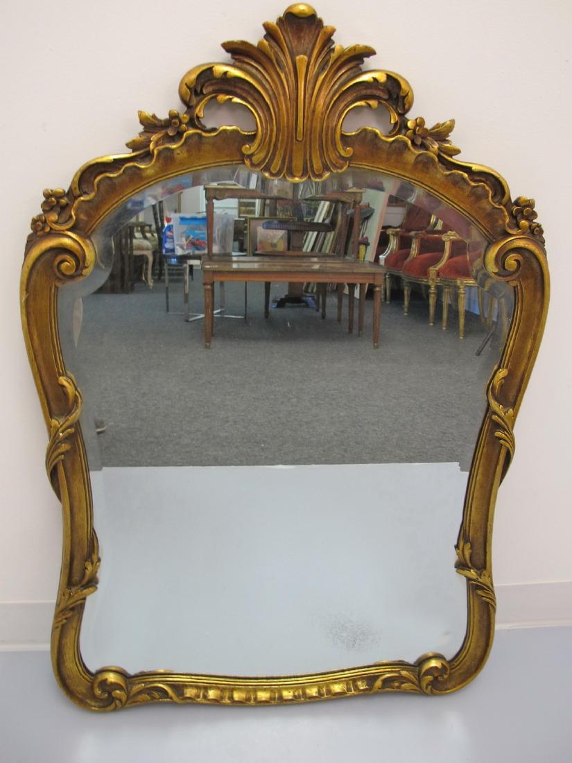 Antique French Louis XV style gilt wood & beveled glass: Antique French Louis XV style gilt carved wood & beveled glass mirror. 36 3/8 in H x 25 in W. Shipping in USA or International please contact for quote both UPS stores: 1) : James Lawrence UPS Store 4