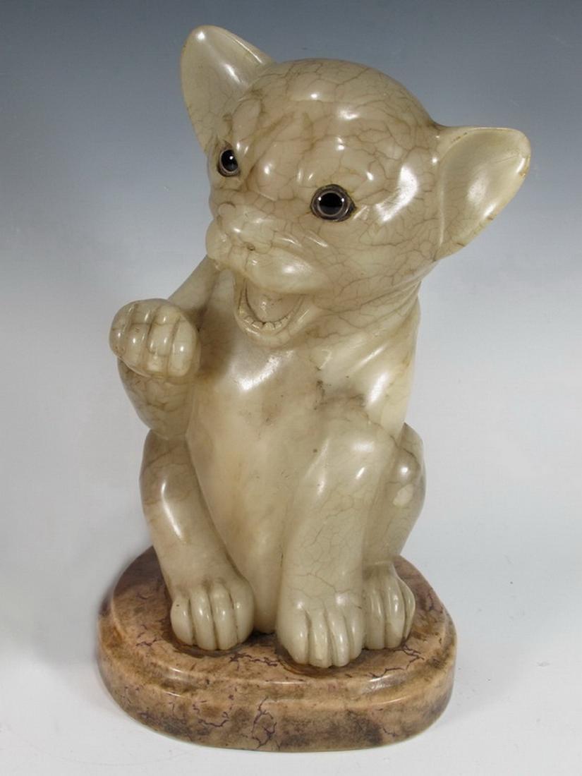 Antique European alabaster cat statue with glass eyes: Antique European alabaster cat statue with glass eyes. 11 in H x 6 1/4 in W. Shipping in USA or International please contact for quote both UPS stores: 1) : James Lawrence UPS Store 4356 - 954-463-044