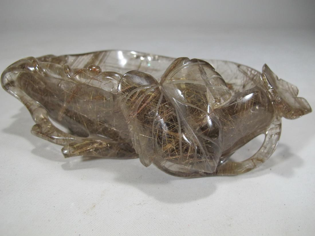 Vintage smoky rutile carved quartz ashtray: Vintage smoky rutile carved quartz ashtray. 2 1/8 in H x 6 3/4 in W x 3 1/2 in D. Shipping in USA or International please contact for quote both UPS stores: 1) : James Lawrence UPS Store 4356 - 954-46