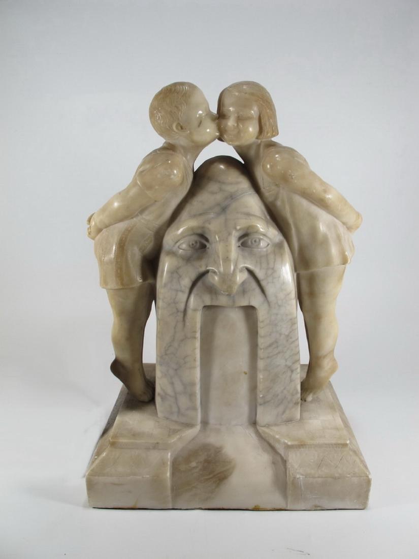 Antique European Art Deco alabaster sculpture: Antique European Art Deco alabaster sculpture. 14 1/2 in H x 9 5/8 in W x 6 7/8 in D. Shipping in USA or International please contact for quote both UPS stores: 1) : James Lawrence UPS Store 4356 - 95