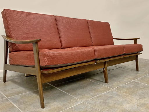 1970 Scandinavian Red Leather Sofa