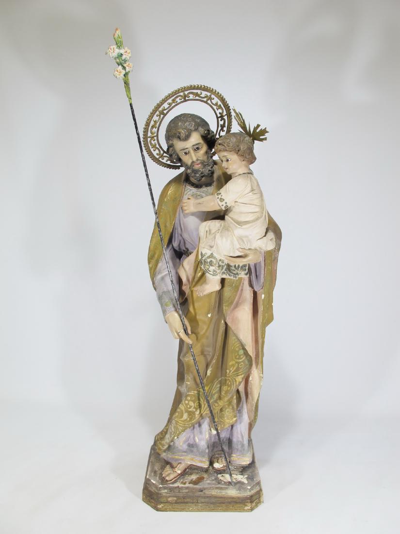 Antique Religious plaster & glass eyes sculpture: Antique Religious plaster & glass eyes sculpture. 26 in H x 8 in W x 7 1/8 in D. Shipping in USA or International please contact for quote both UPS stores: 1) : David Reiser UPS store 1937 - 954-454-1