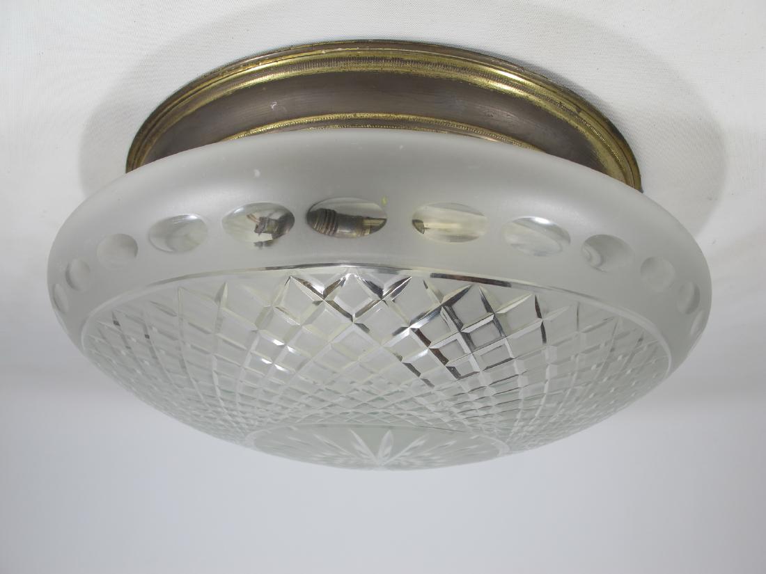 Vintage French glass & brass 2 bulbs ceiling light: Vintage French glass & brass 2 bulbs ceiling light. 5 1/4 in h x 11 1/2 in W. Shipping in USA or International please contact for quote both UPS stores: 1) : David Reiser UPS store 1937 - 954-454-1131