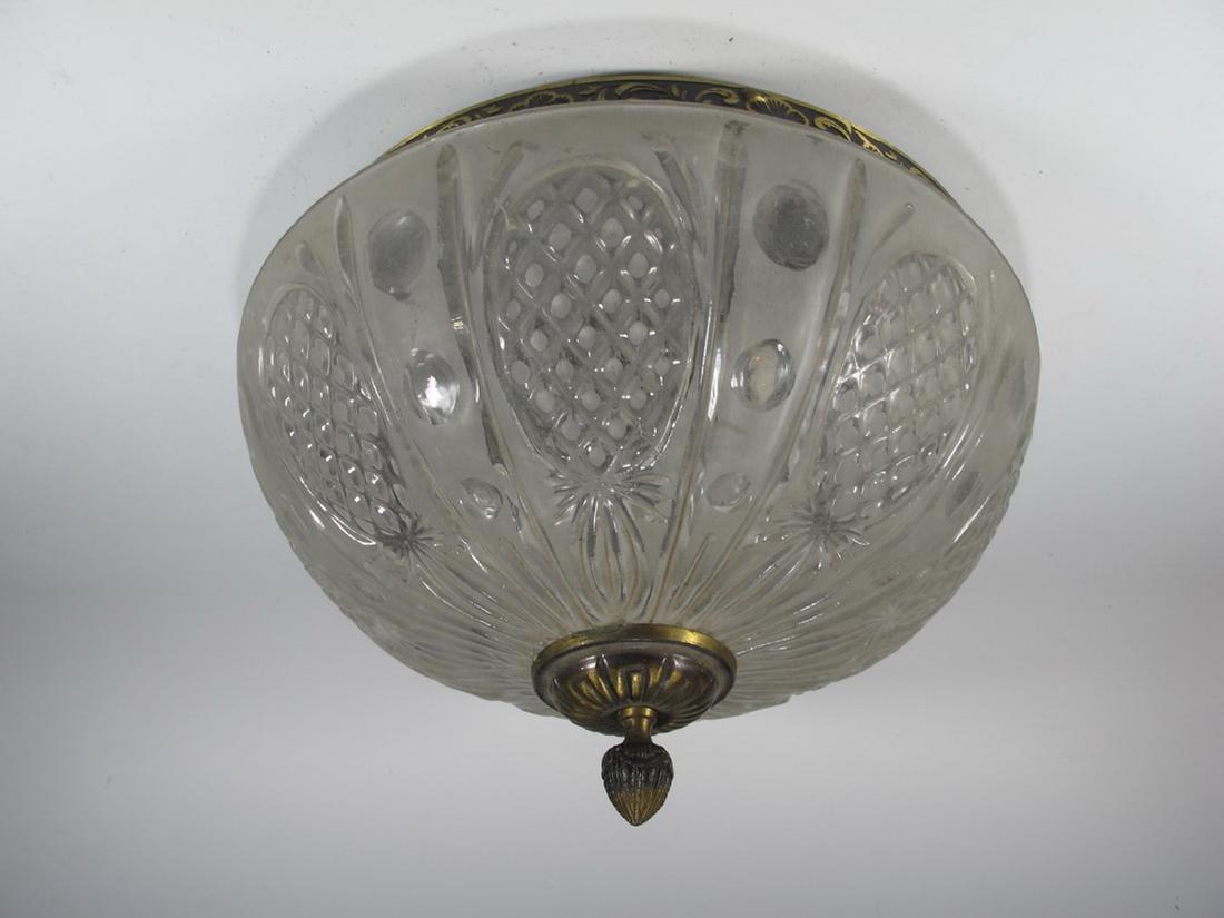 Antique French bronze glass ceiling light: Antique French bronze glass ceiling light. 6 3/4” H x 10 5/8” W. Shipping in USA or International please contact for quote both UPS stores: 1) : David Reiser UPS store 1937 - 954-454-1131 