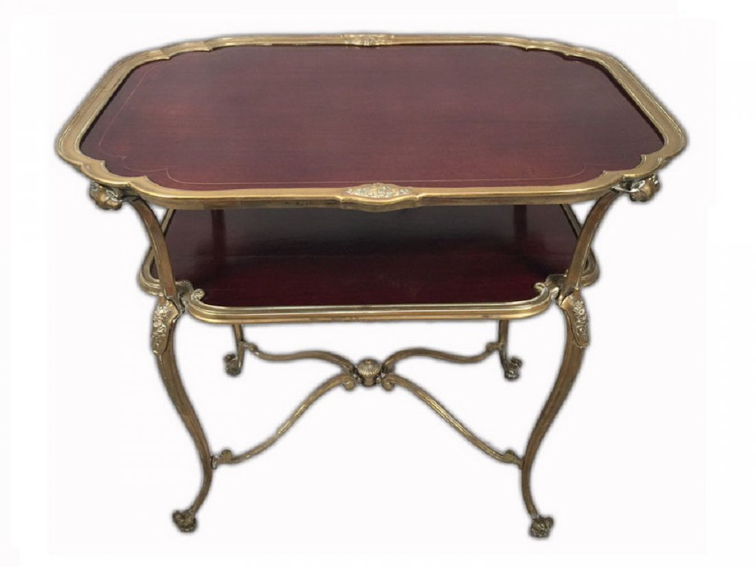 Antique French Louis XV style buffet table: Antique French Louis XV style buffet table with bronze details. 25” H x 29 1/2” W x 22 3/4” D. Shipping in USA or International please contact for quote both UPS stores: 1) : David Reiser UPS st