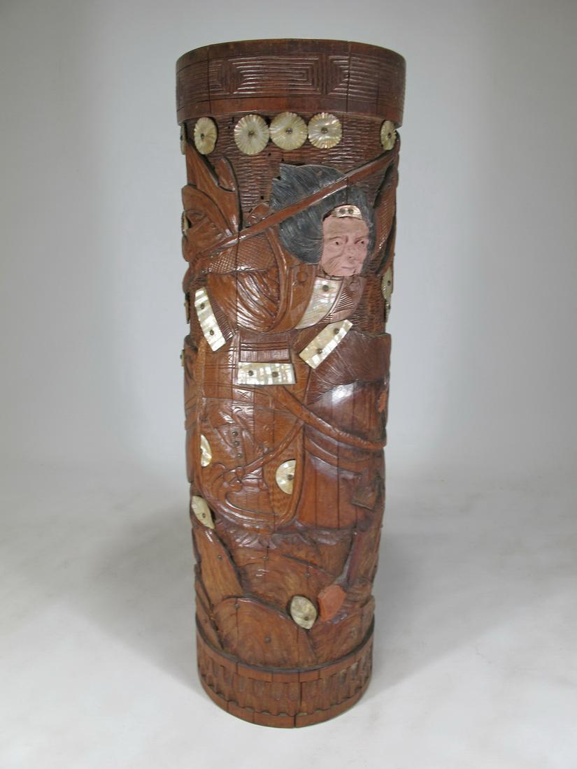 Antique Japanese carved bamboo & mother of pearl vase (1 of 10)