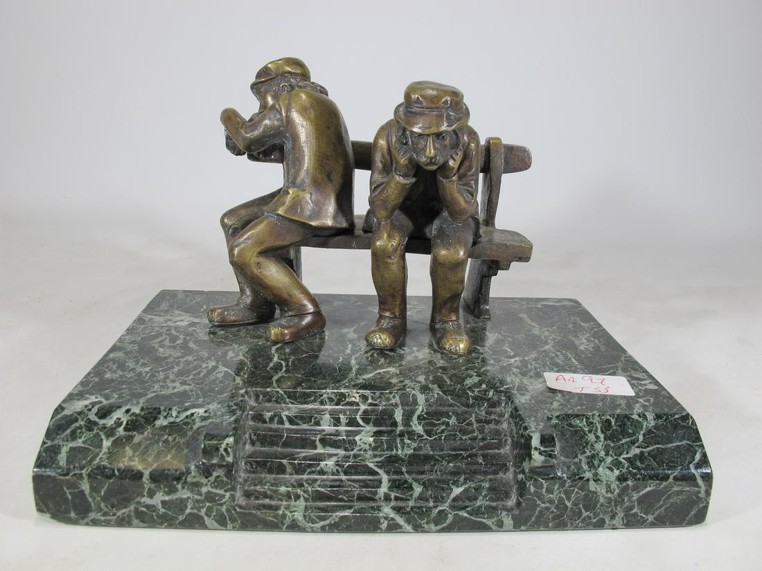 2 men on a bench bronze sculpture with a marble base (1 of 8)