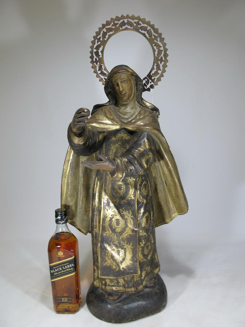 19th C gilt carved wood & bronze Religious statue (1 of 14)