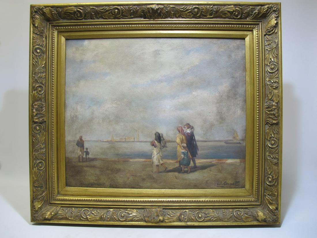 Antique signed W. CORNET oil on canvas painting (1 of 6)