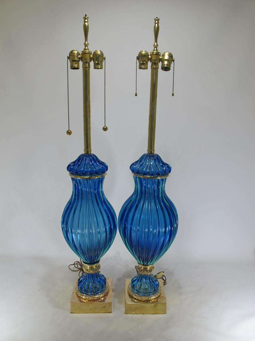 Vintage Marbro pair of metal & blue murano table lamps (1 of 8)