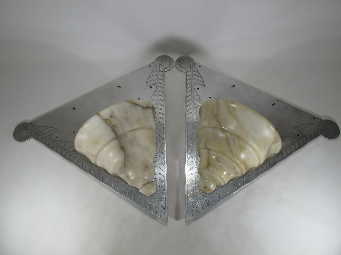 Art Deco alabaster & aluminum pair of wall sconces (1 of 7)