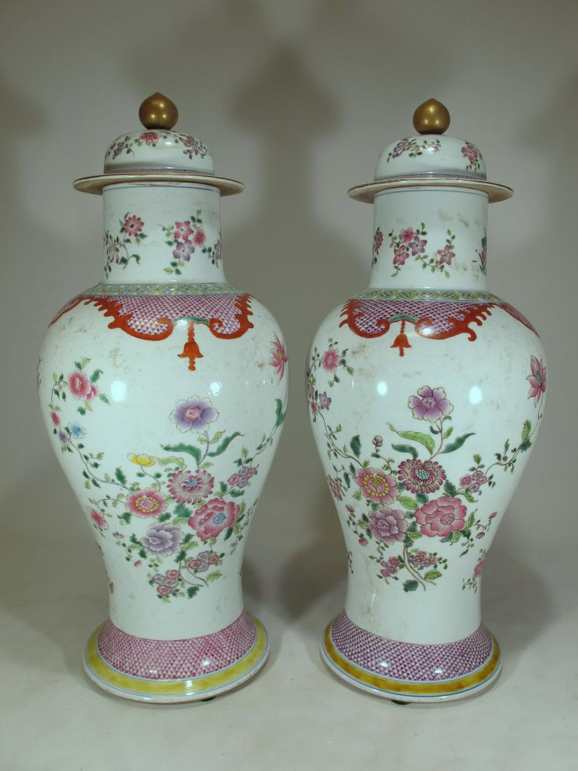 Chinese pair of large porcelain lided vases (1 of 8)
