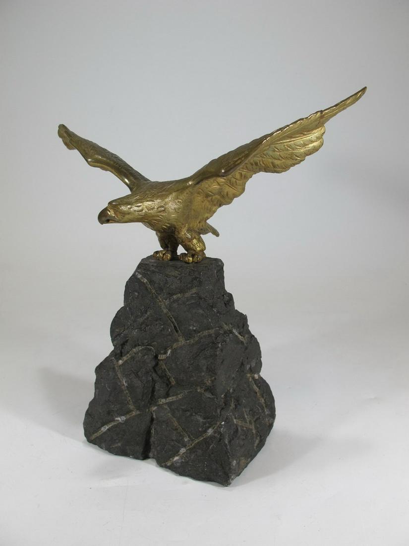 Antique European bronze & stone eagle statue (1 of 6)