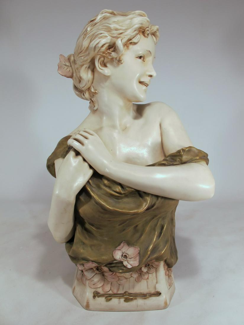 Antique Royal Dux porcelain bust by Herm Schubert, 1906: Antique Royal Dux porcelain bust by Herm Schubert, 1906. 18” H x 9 1/2” W x 7” D. Shipping in USA or International please contact for quote both UPS stores: 1) : David Reiser UPS sto
