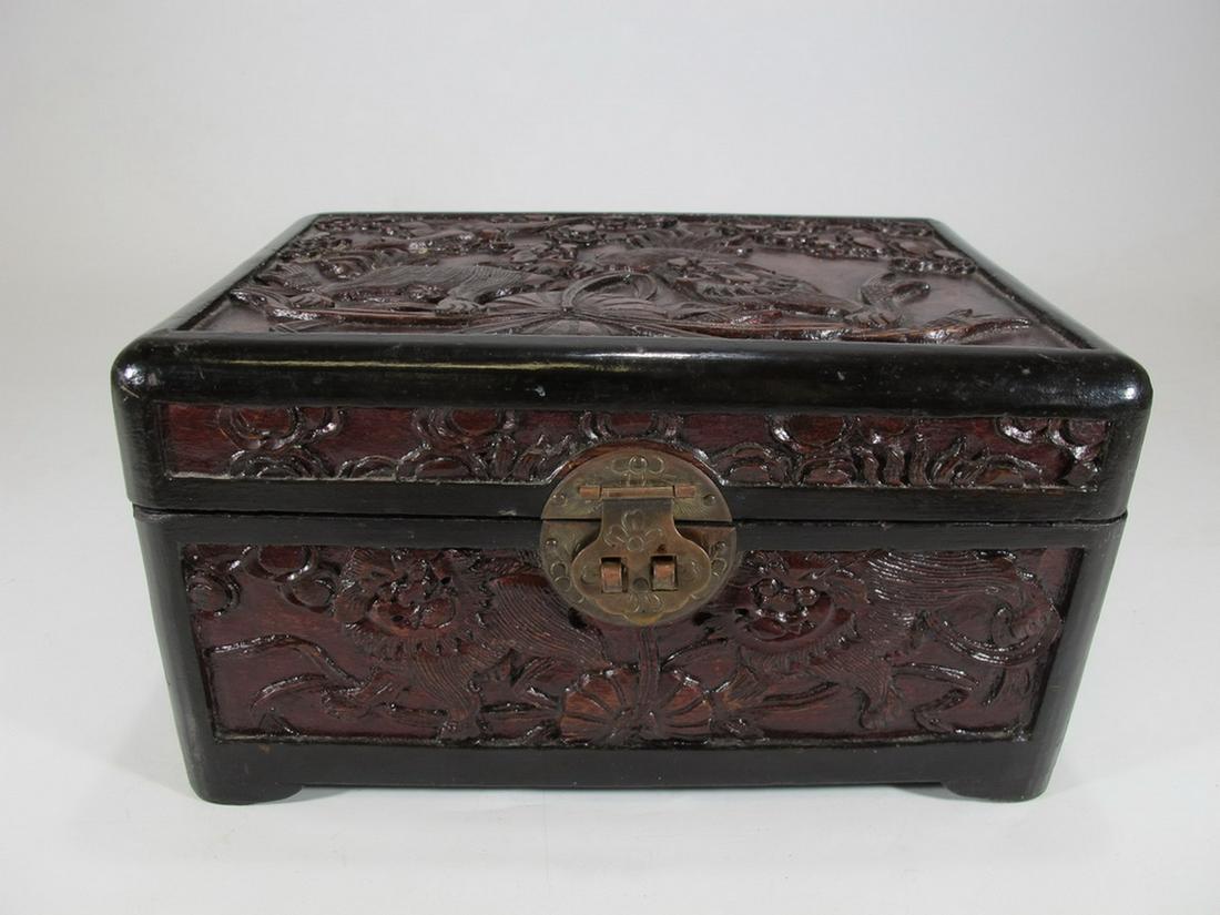 Antique Chinese Carved Wood Jewelry Box
